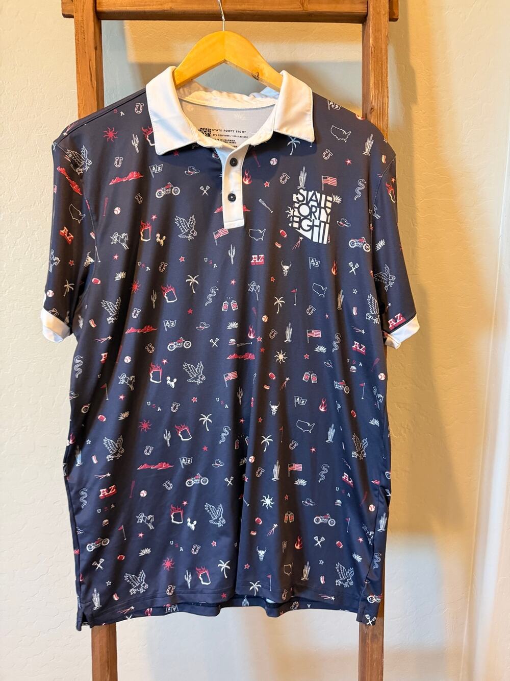 State Forty Eight Arizona Graphic Golf Polo Shirt Men’s Medium Navy